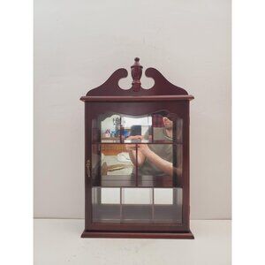 Vintage Cherry Wood Glass Curio Cabinet, Miniatures, Trinket Display Case, Wall